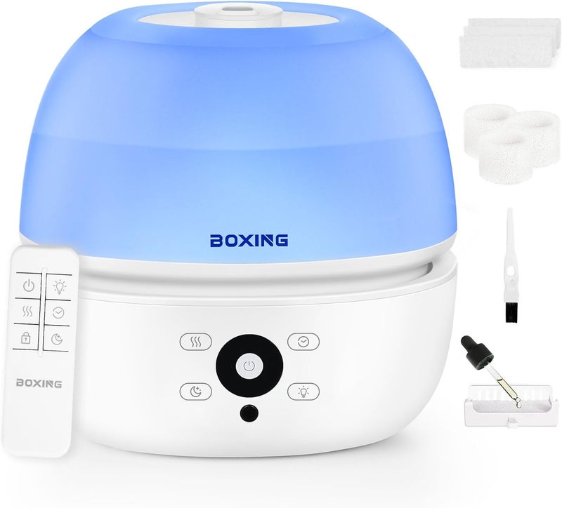 Boxing Top Fill Humidifiers for Bedroom Baby with Easy Remote, 20dB Quiet Cool Mist Air Humidifier for Large Room Home & Indoor Plants, 7 Color Night Light, Essential Oil Tray, Timer, Sleep Mode,3L - Image 1